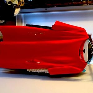 Calvin Klein red professional dress with gold pockets and zipper